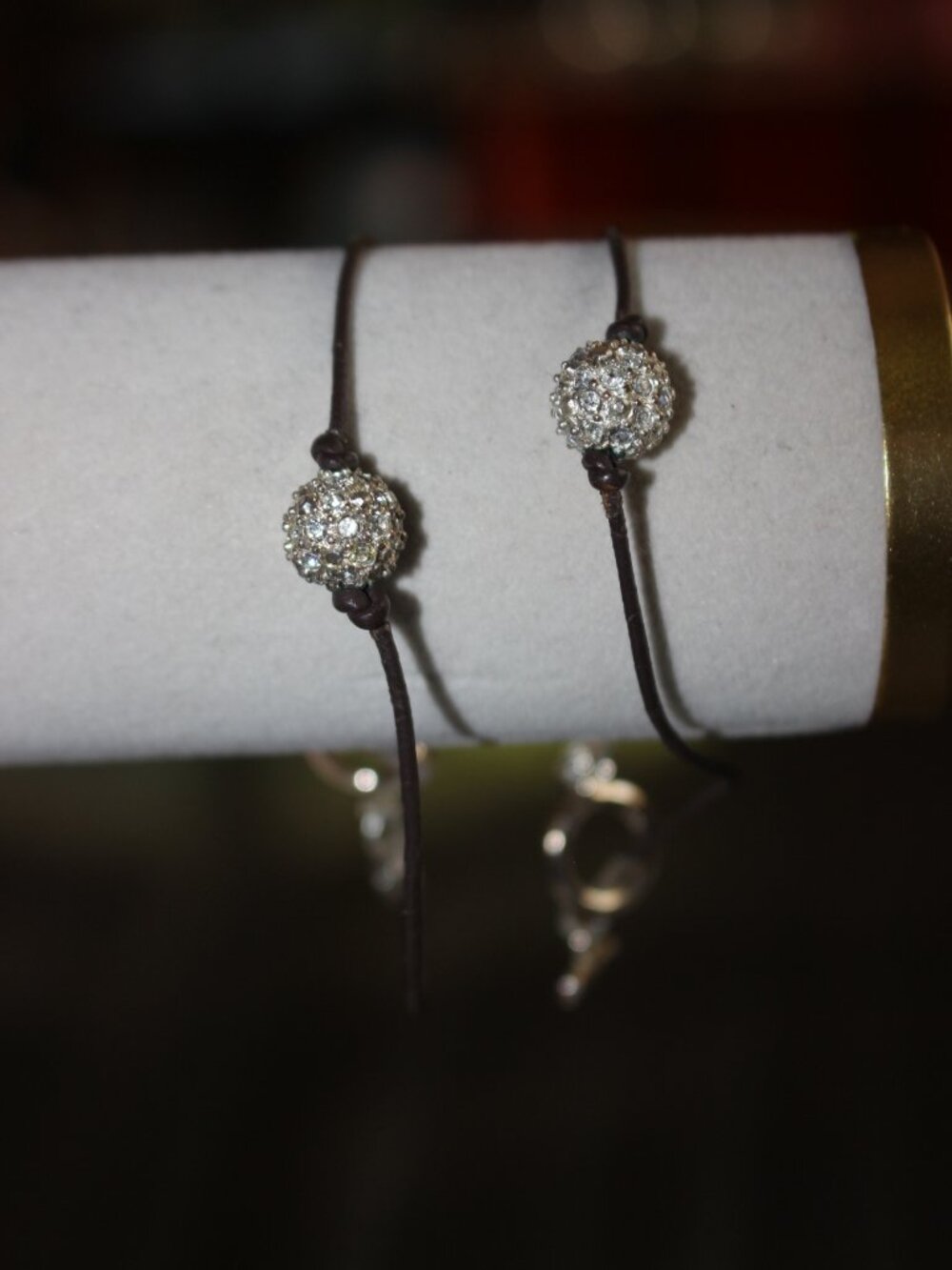 2 American Eagle Leather Cord & Rhinestone Ball Bracelets Good 4 Layering